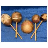Hand-Carved Decorated Gourd Rattles & Bowl