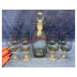 1950s Smokey Grey Decanter & 8 Cordials