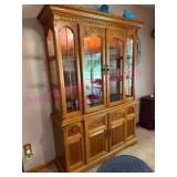 Oak China Cabinet w/ Glass Doors & Storage