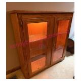 Glass-Front Oak Display Cabinet w/Shelves