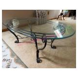 Oval Glass Top Coffee Table w/Wrought Iron Base