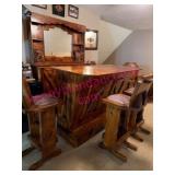Lrg Pine Bar w/ Back Bar & 5 Matching Bar Stools