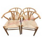 4 Danish Modern Arm Chairs Cord Seats