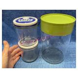 Pyrex Jar w/ Green Lid & Skippy Creamy Glass Jars