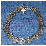 Sterling Silver 11.2g Floral Link Bracelet w/Cut-