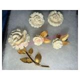 12K Gold Filled Rose Brooch & Earrings