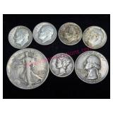7 Old US Silver Coins Assorted Dates