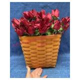 1996 Longaberger Tall Key Basket w/Faux Roses