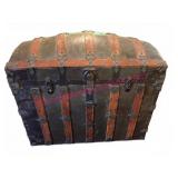 Large Antique Dome Top Trunk w/Wood & Metal