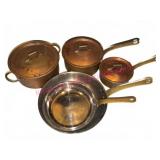 Copper Pots & Pans w/Lids, Brass Handles