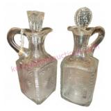 2 Early Glass Larger Cruets w/ Stoppers