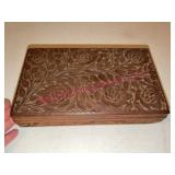 Hand Carved Wooden Floral Glove Box