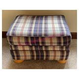 Plaid Upholstered Ottoman w/Wood Feet