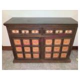 Vtg Wood Sideboard w/Decorative Ceramic Panels