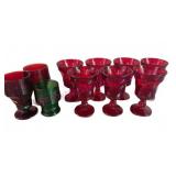 Viking Glass Red & Green Goblets, 10pcs Total