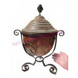 Large Copper Covered Vessel on Iron Stand, 22in