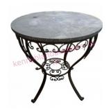 Ant. Round Marble Top Table w/Wrought Iron Base