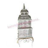 Lrg White Wood & Metal Birdcage w/ Iron Stand
