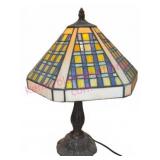 Stained Glass Table Lamp w/ Geometric Shade