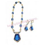 Blue Crystal Necklace w/Earrings, Gold-Tone Acc.