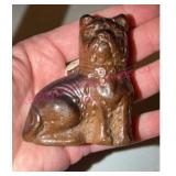 Antique Brown Glazed Pottery Dog Figurine