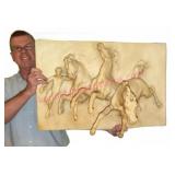 Large Plaster Relief Sculpture w/ Horses & Figure