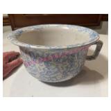 Antique Blue Sponge Ware Stoneware Chamber Pot