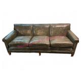 Distressed Green Leather Sofa, Heavy, Basement