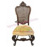 Antique Carved Chair w/ English Hunt Scene Uphol.