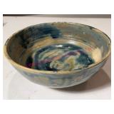 1961 Bowles Signed Pottery Bowl 9in Blue Glaze