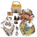 Feather Handbag w/ Matching Purse & Jewelry