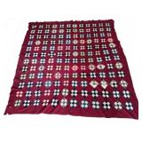 Old Red 9-Block Quilt Top, Hand & Machine Sewn