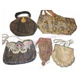 5 Vintage Beaded & Fabric Purses