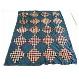 Antique Quilt Top Hand-stitched Blue 66x78 in
