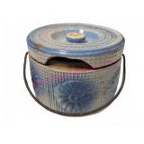 1800s Blue-White Stoneware Lidded Crock (chipped)