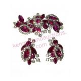 Weiss Brooch & Clip-On Earrings w/ Pink Rhineston