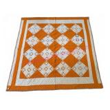 Antique Quilt Hand Done Orange & White