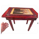 Old Red Painted Stand Table w/American Gothic