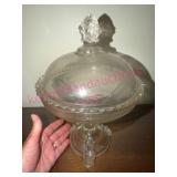 Viking Man of the Moon Clear Glass Compote w/Lid