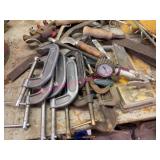 C-Clamps, Air Gauge & Assorted Hand Tools