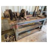 6 Foot Wooden Workbench w/Vise, Grinder & Misc