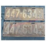 Pair 1923 Indiana License Plates 447-634