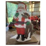 3.5ft Tall Blow Mold Santa w/Reindeer