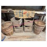 Barn Lot: 4 Apple Crates, Baskets & Tobacco Sticks