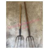 2 Wooden Handle Pitchforks