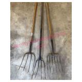 3 Wooden Handle Pitchforks