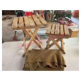 Pair Wooden Folding Stands w/US Wool Blanket