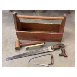 18in Wooden Tool Tote w/ Tools Including Stanley
