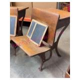 Cast Iron & Wood School Desk w/ Slates