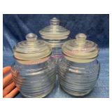 3pc USA Ribbed Glass Canisters w/ Lids